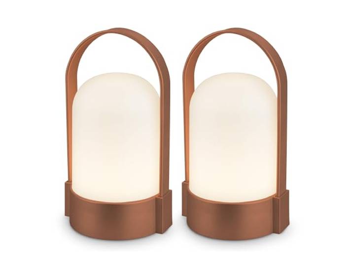 BRILONER - 2er-Set LED Tischlampen kabellos IP44 mit Touch, dimmbar in Stufen, Akku tauschbar, Nachttischlampe, LED Lampe, Campinglampe, Tischleuchte, Akku Lampe, Outdoor, 8,5x8x15,5 cm, Braun