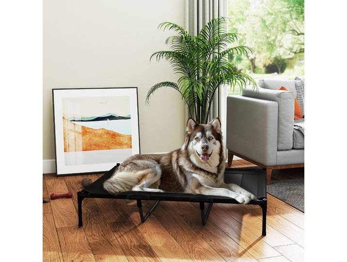 PawHut Lit Surélevé Chien 122x92x23cm Métal Tissu Noir