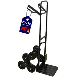 PROREGAL Treppensackkarre ODIN HxBxT 111x60x43cm Tragkraft 200kg Hartgummi-Bereifung Stahlrahmen Schwarz Transportkarre Staplerkarre klappbar