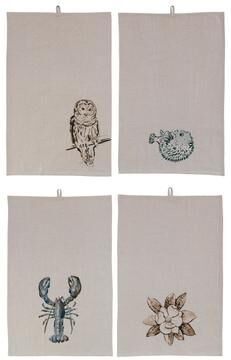 Storied Home "Cotton and Linen Decorative Tea Towel with Nature Prints - 28.0""L x 18.0""W x 0.1""H"