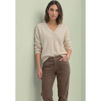 Cordhose STREET ONE, Damen, Gr. 44, Länge 28, braun (velvet mocha), Cord, Obermaterial: 98% Baumwolle, 2% Elasthan, barrel fit lang, Hosen Cordhose, im Barrel Fit / Eingrifftaschen