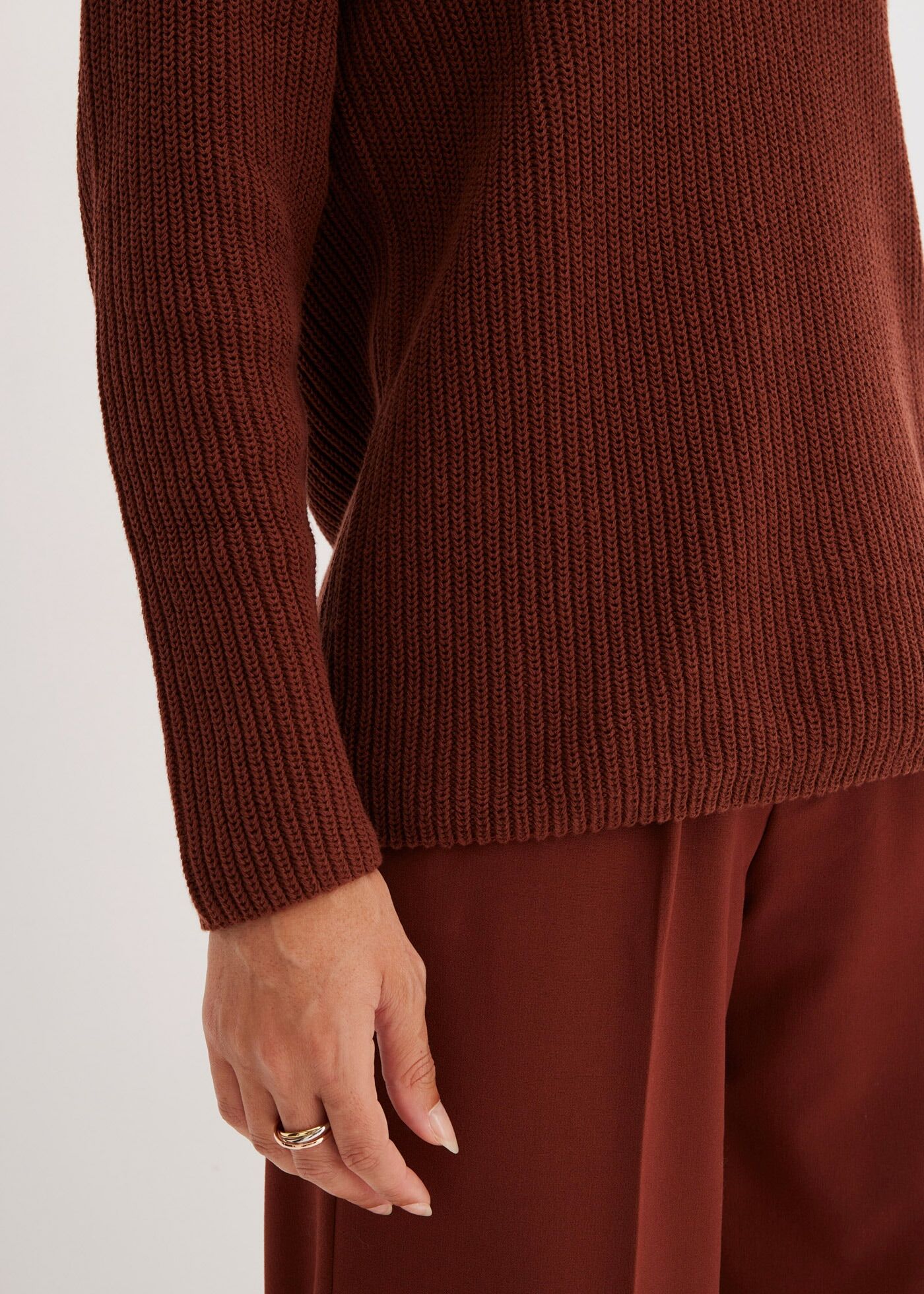 Strickpullover BONPRIX "Gerippter Pullover aus reiner Baumwolle", Damen, Gr. 40/42 (M), braun (mahagonibraun), Strick, Obermaterial: 100% Baumwolle, unifarben, lässig geschnitten normal, V-Ausschnitt, gerader Abschluss, Pullover Strickpullover, aus reiner