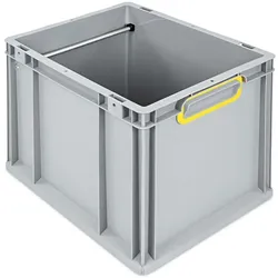 PROREGAL Hängeregisterbox NextGen, HxBxT 32x30x40cm, 30 Liter, Griffe gelb geschlossen, Grau, Eurobehälter, Transportbox, Transportbehälter