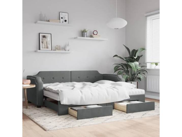 RJPLMFV Tagesbett mit Ausziehbett und Schubladen, Dunkelgrau, 90 x 190 cm, Stoff