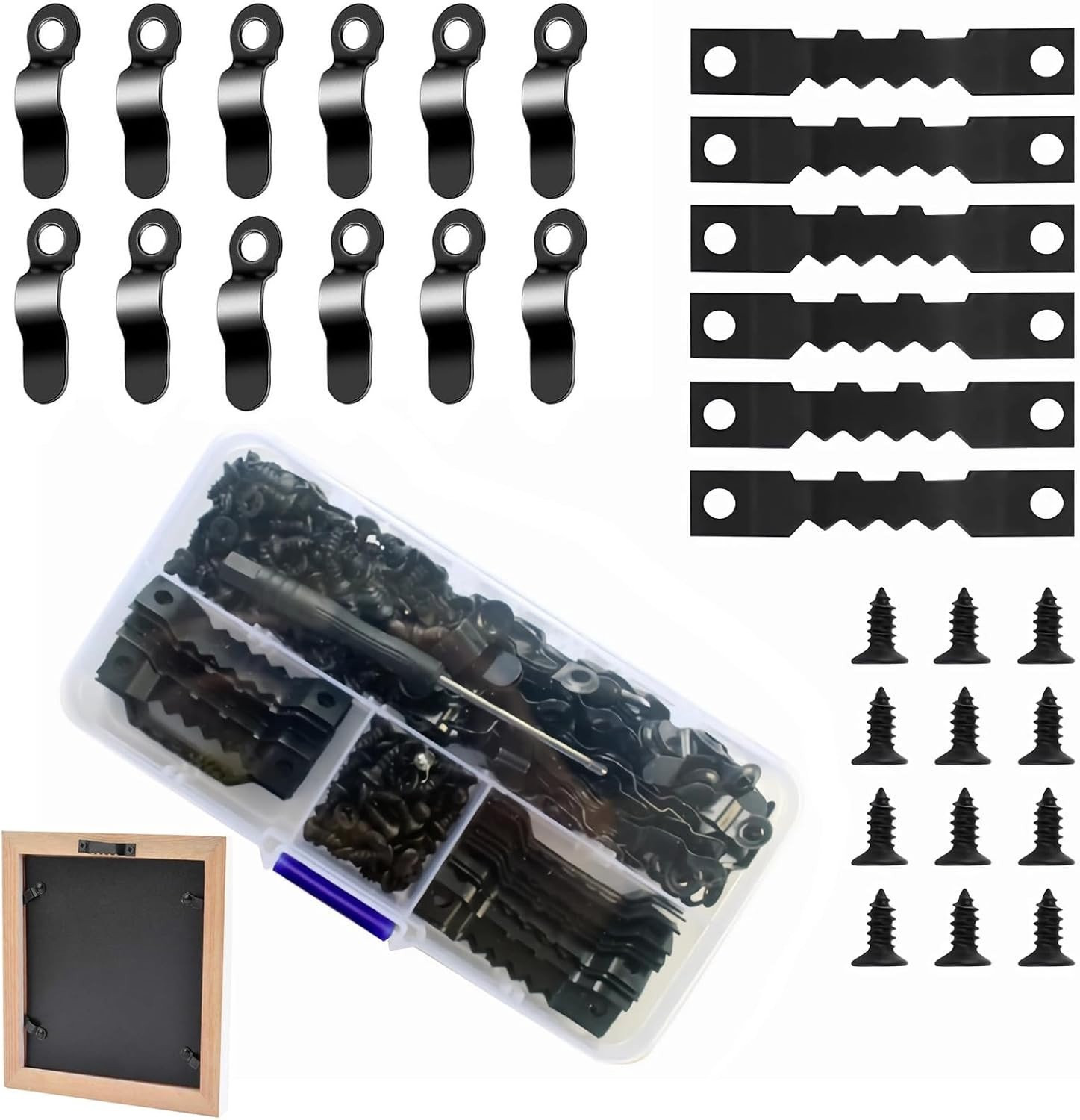 Foto Lijsten Bevestigingsset met Draaihaak en Schroeven voor het Ophangen van Foto's - Compleet met Klemmen en Accessoires