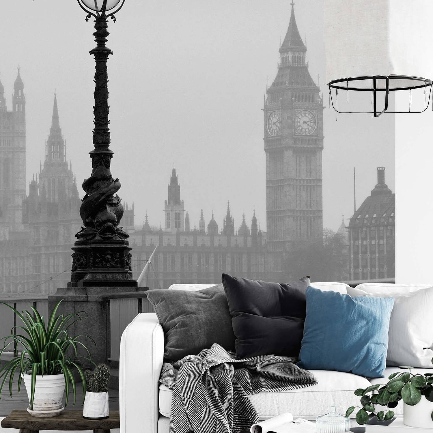 home24 Fotobehang London Fog Skyline in Grijs
