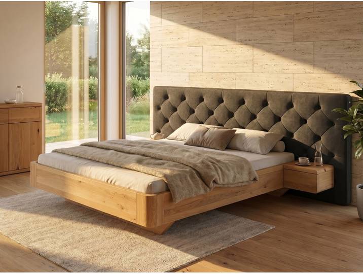 Bett „Clarissa“ Wildeiche Hell 120 x 220 cm Massivholz Wildeiche Hell