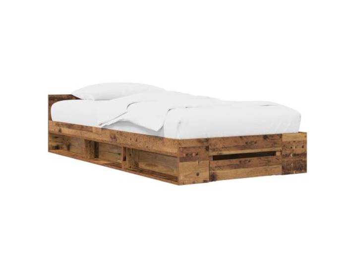 PUGYNBK Bettgestell mit Stauraum aus Altholz Integrierte Schubladen, feste Lamellen, minimalistisches Design, einfache Reinigung