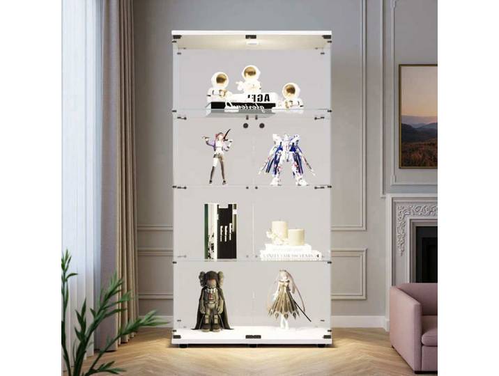 Vitrine en Verre éclairage réglable sécurité enfant conception double porte base blanc 80.5x36.5x164 cm