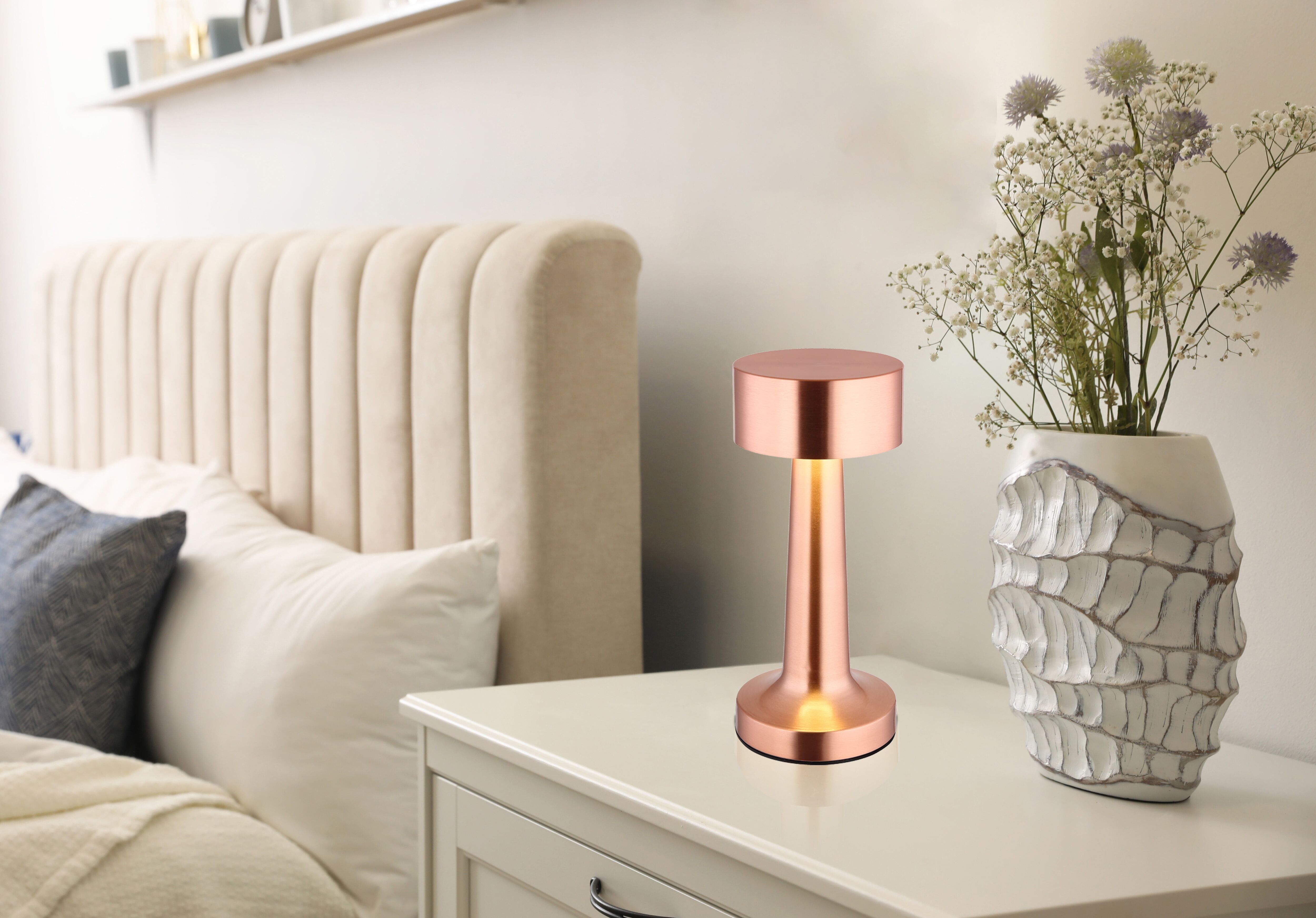 GLOBO LIGHTING LED Tischleuchte "ANGELIKA - Akkutischleuchte", rosa (kupferfarben matt), 1, 1 Stk., Leuchten, Design Tischleuchte, Akku, modern, Akkulampe, CCT, LED Tischleuchte