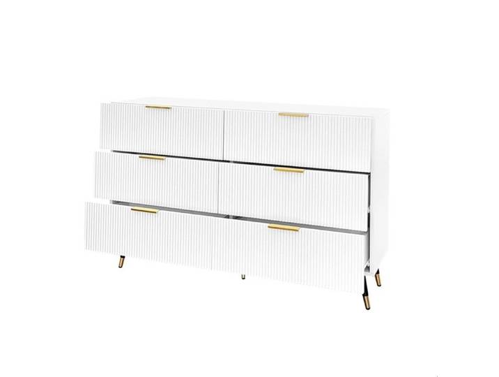 Buffet bas 6 tiroirs – Blanc et or – 120 x 40 x 77 cm