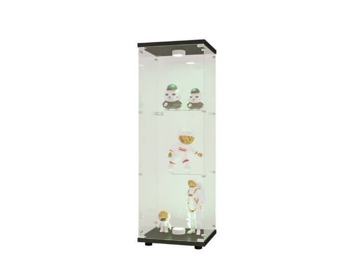 Vitrine en verre 3 étagères avec led 125x42x36cm étagère en verre noire sur pied