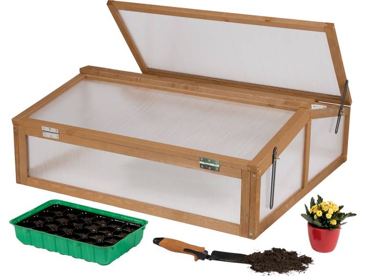 needs&wants Frühbeet Aufsatz klein aus Holz Bausatz, Frühbeetkasten mit Abdeckung Gewächshaus mit Deckel wetterfest für Garten Balkon Outdoor, braun