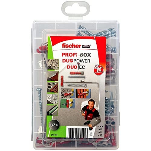 Fischer ProfiBox DuoPower en DuoTec pluggen met schroef, universele hollewandpluggen, 87-delig, Rood