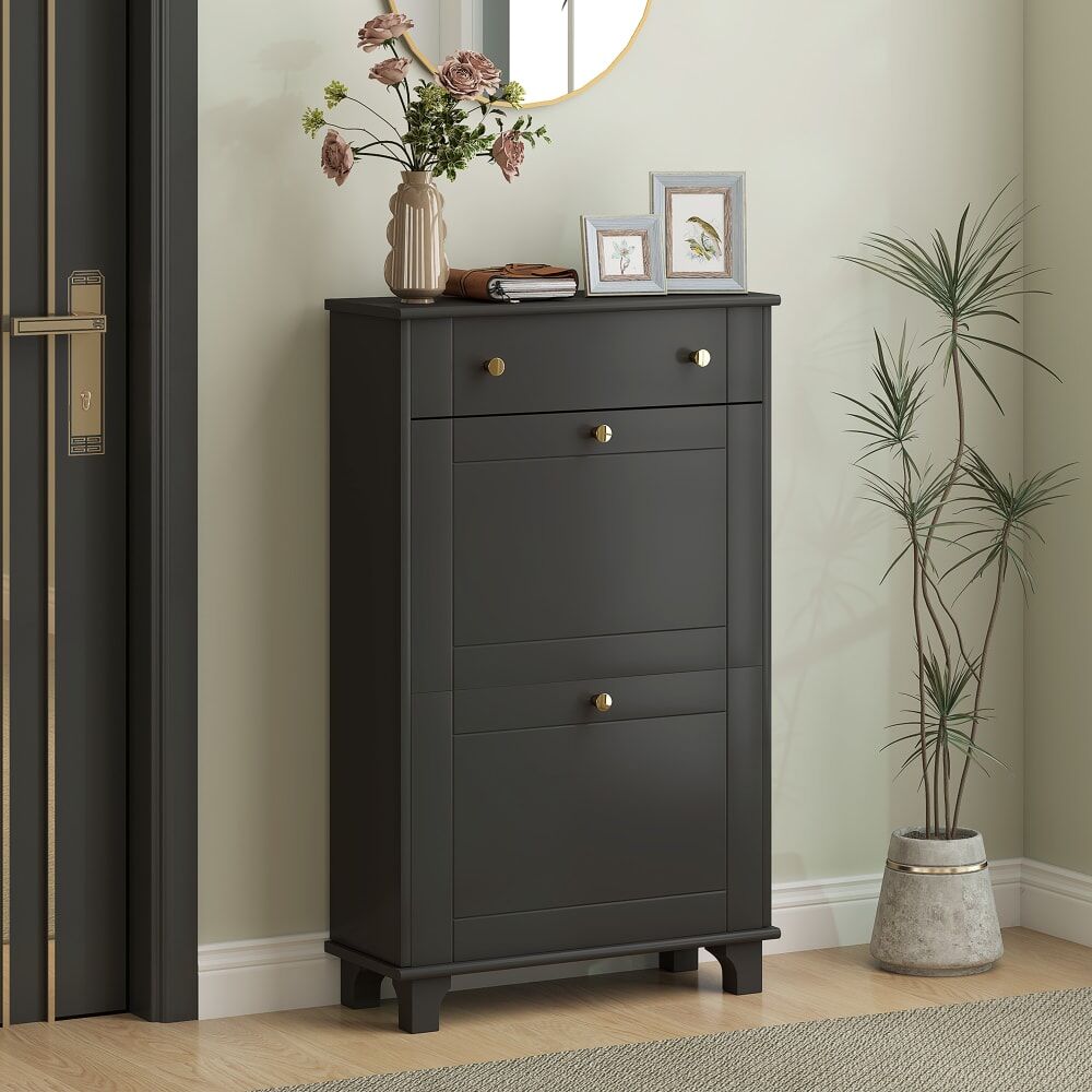Homcom Meuble chaussure entrée étroit avec tiroirs noir Noir 60x99x24cm