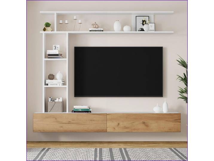 Mobilier TV & Divertissement - Ensemble 3 pièces pour TV jusqu'à 80'' - Blanc/Chêne
