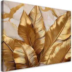 WANDBILD goldene blätter auf marmorhintergrund abstrakt