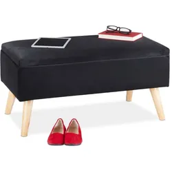 Relaxdays Samt Sitzbank mit Stauraum Schwarz