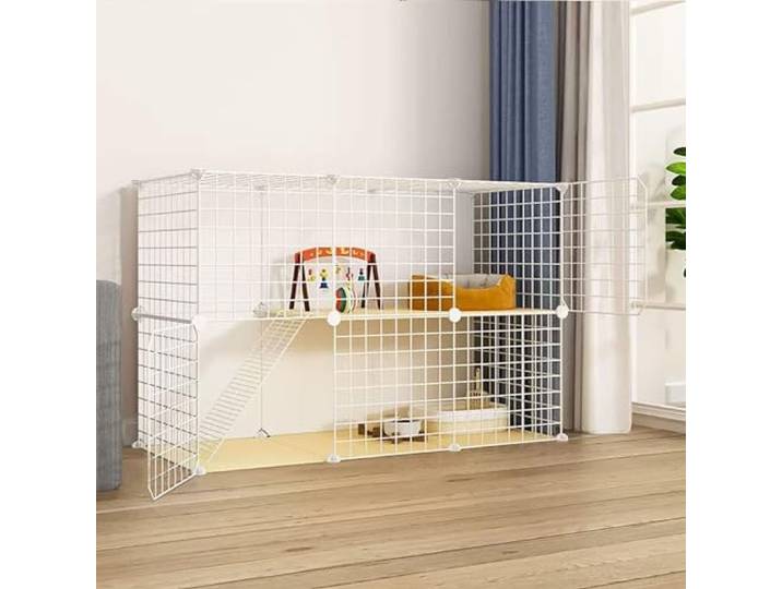 TXGJWRA Großer Katzenkäfig für den Innenbereich, Laufstall für den Innenbereich, zum Selbermachen, Katzenkäfig, Laufstall, mit Katzennest + Katzenhängematte + Futternapf + Katzentoilette + Leiter, für