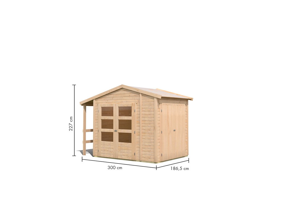 KARIBUHOLZT GH Multi SD natur 303x187x218 mit Schrank und Anbaudach 16954059