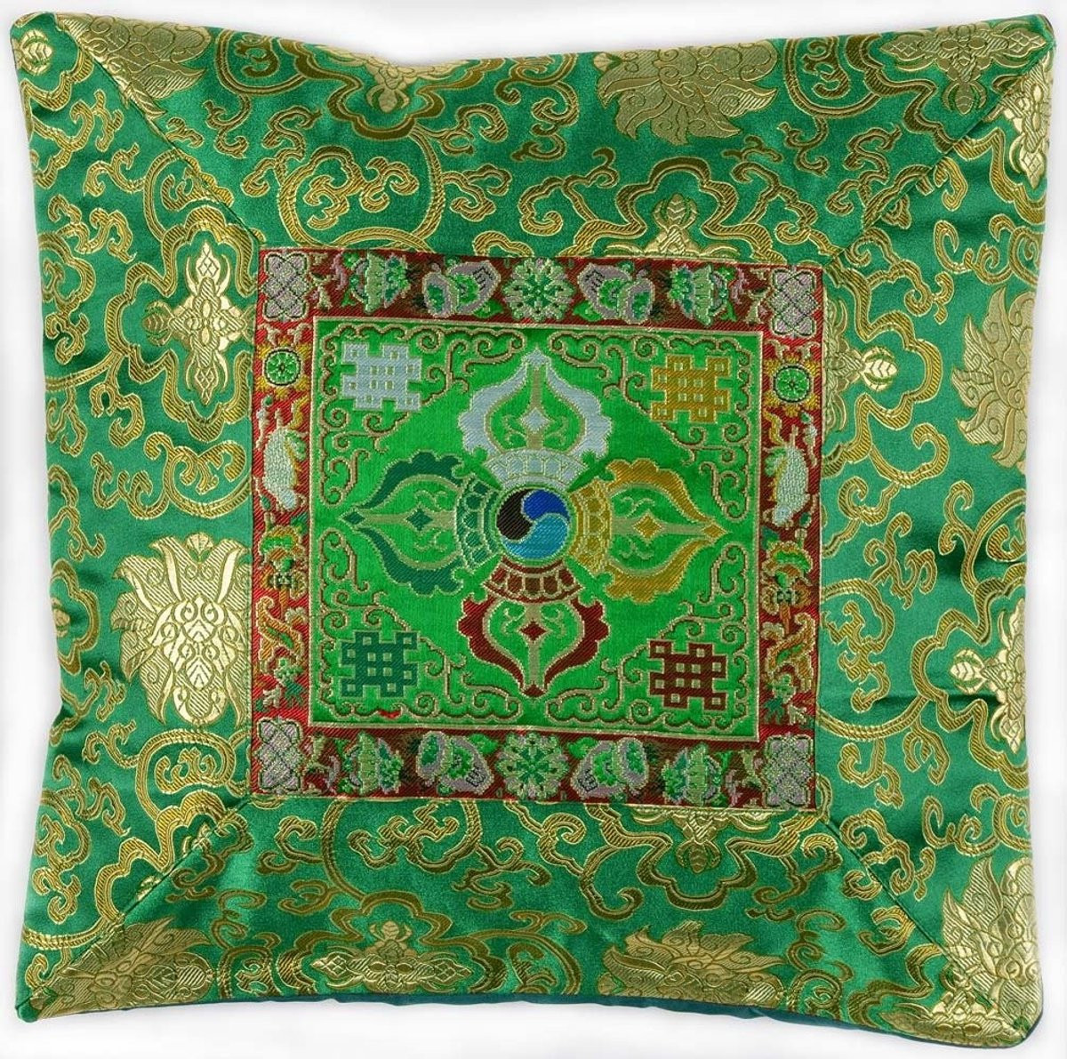 Brocade Kussenhoes met Vishvador - Groen - 40 x 40 cm