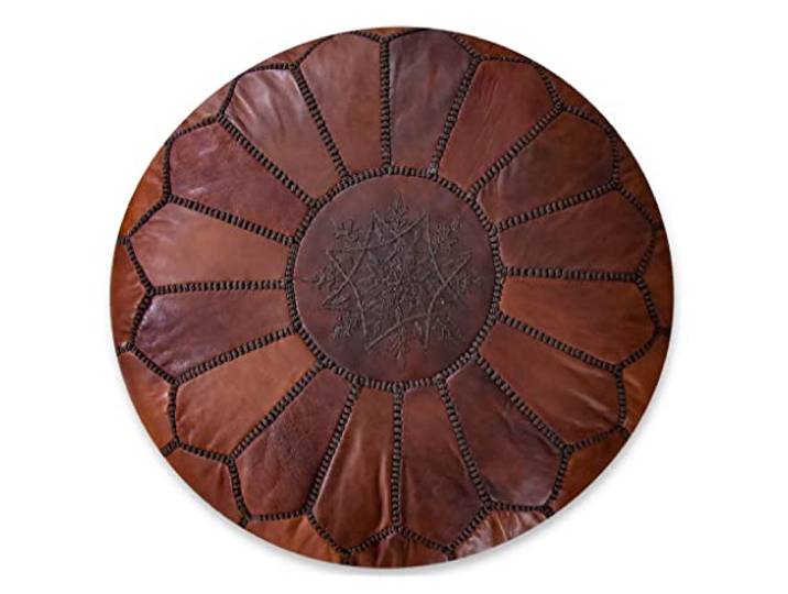Poufs&Pillows Marokkanischer Echtleder Pouf - Handgefertigt - Gefüllt Geliefert - Ottoman, Sitzsack, Fußhocker, Puff (Zimtbraun)