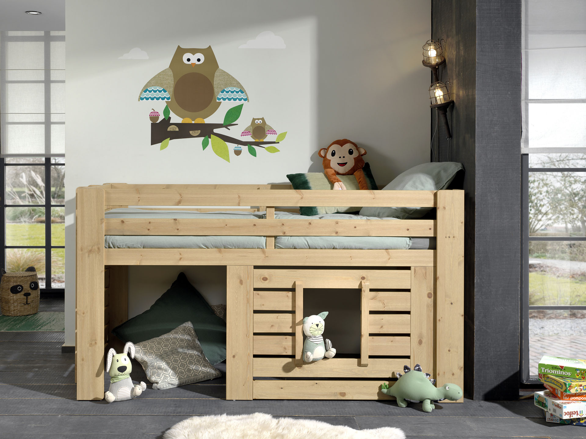 Kinderbett VIPACK "Oliver", beige (kiefer farbe oak), B:97,2cm H:114,5cm L:214,4cm, Betten, Kinderbett, Jugendbett, Hausbett kiefer farbe oak Liegefläche Länge B: 200cm x 90cm, Höhe Bett: 114,5cm, ohne Matratze
