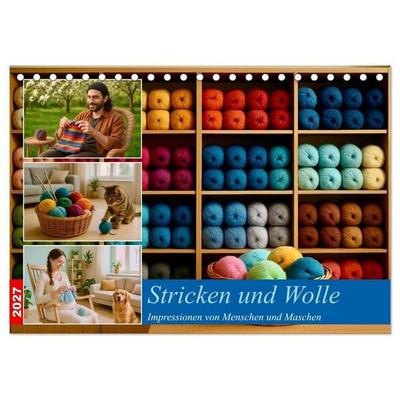 Stricken und Wolle (Tischkalender 2027 DIN A5 quer), CALVENDO Monatskalender