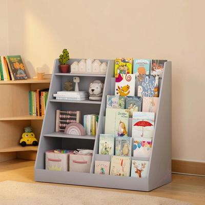 CARMORICO 4-Tier Wooden Kids Bookshelf Toy Storage Organizer, Multifunctional Bookcase Display Stand for Nursery Playroom Kids Room