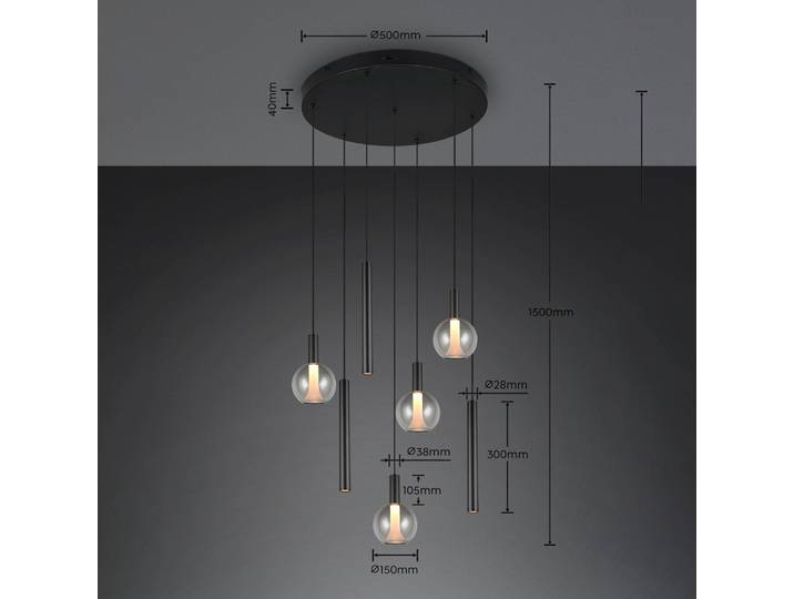 Trio Lighting Hängelampe Melaro, dimmbar, schwarz, für Wohn- / Esszimmer, Metall, Pendelleuchte