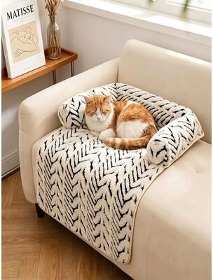 Fusion Finds Cozy Dog Sofa Bed & Pet Bed Mat With Side Bolsters Soft Fluffy Couch Protector white l