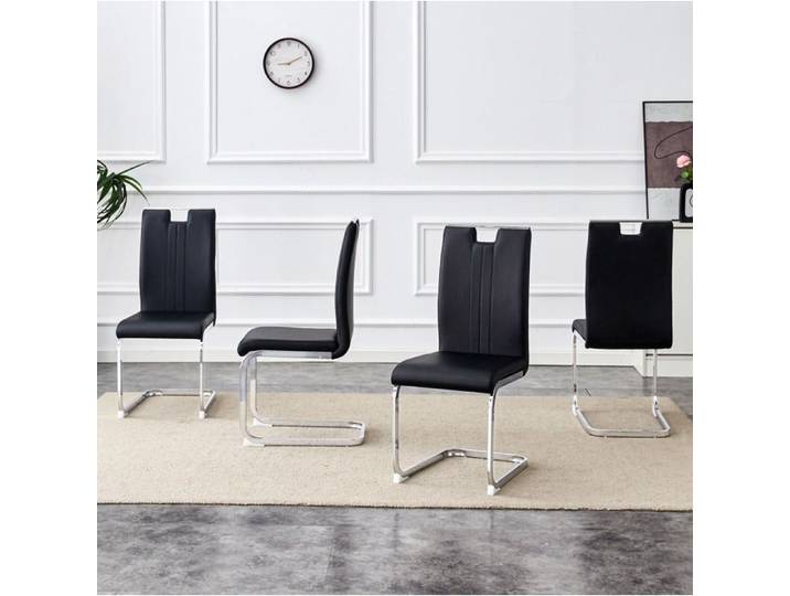 WOVREO Lot de 4 chaises de salle à manger PU noir dossier ergonomique pieds en métal