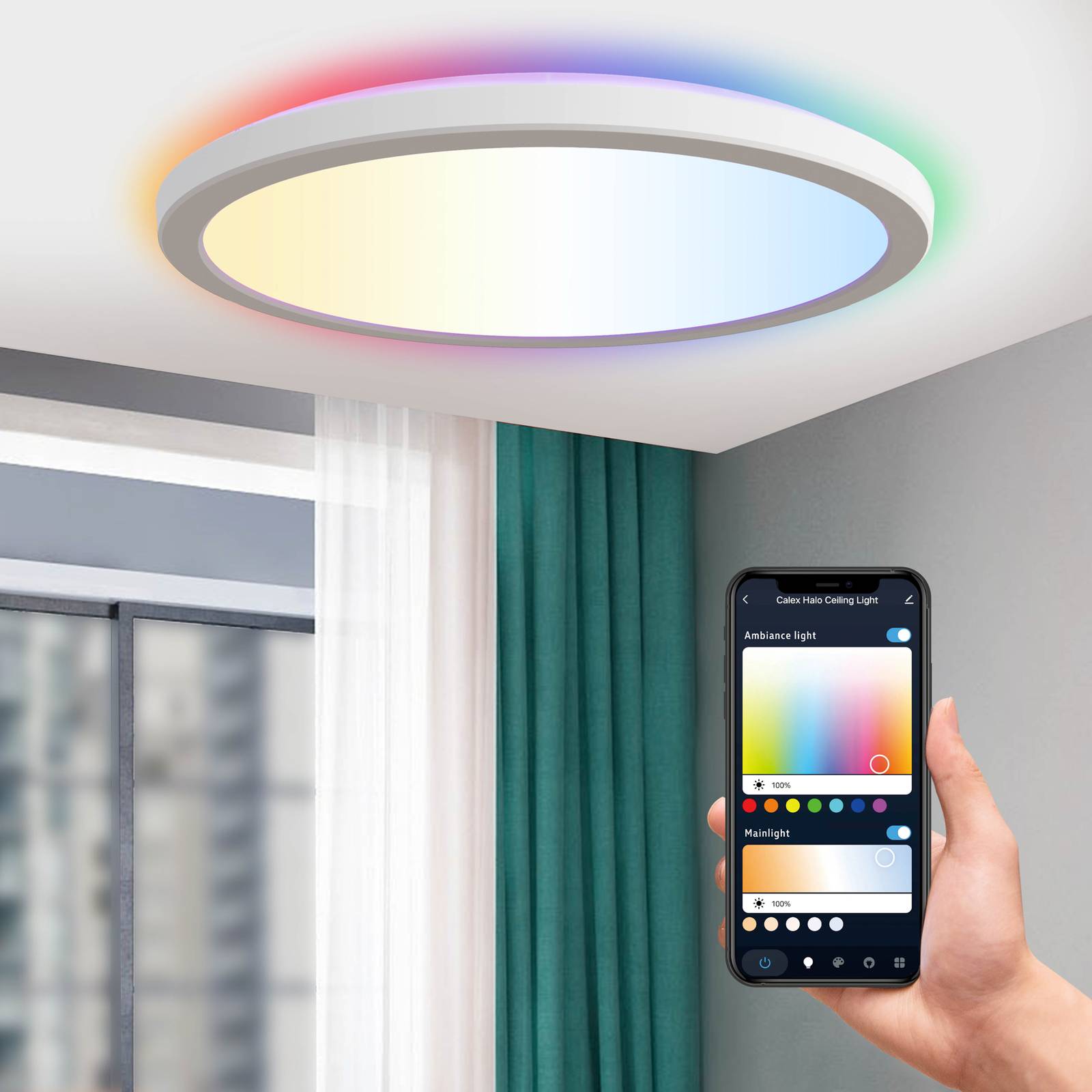 Calex Smart Ceiling Light Halo, dimmable, White / opal, Living / Dining Room, Plastic, Modern