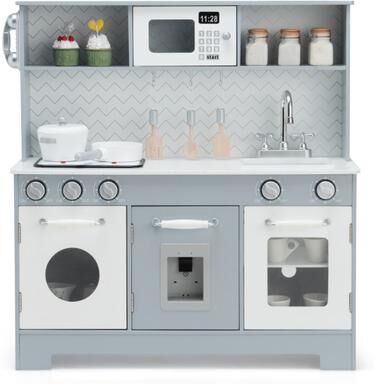 Costway Pretend Play Kitchen Wooden Toy Set for Kids with Realistic Light and Sound