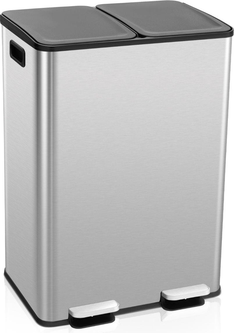 Northix Afvalbak set van 2 stuks, 30 liter per stuk, met 2 compartimenten en geurneutraliserende compartimenten, zilverkleurig
