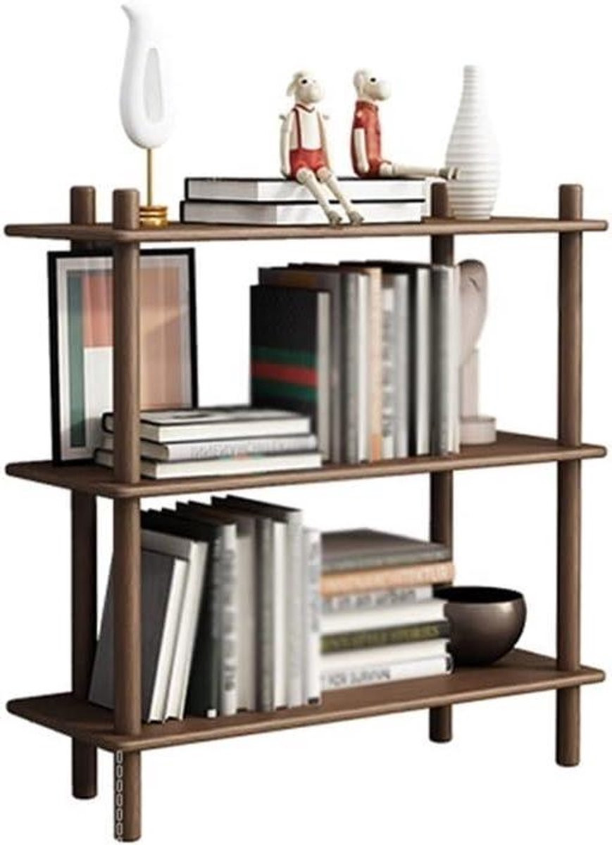 Bruine houten boekenkast met metalen frame voor woonkamer of kantoor, Breedte: 60 cm