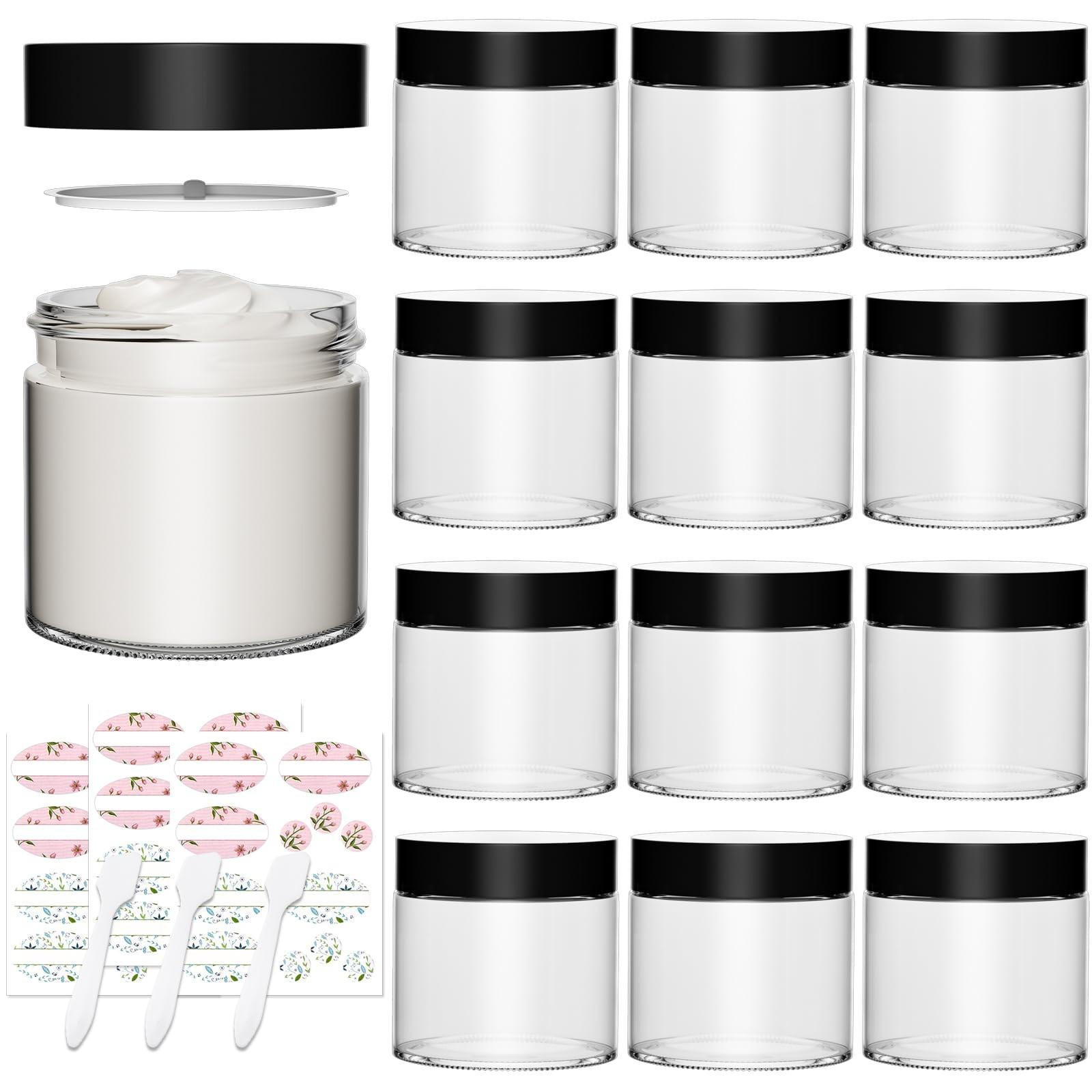 12 Lege glazen cosmetische verpakkingen met deksel, 120 ml, herbruikbare crèmecontainers