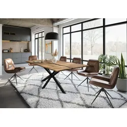 Esstisch Mango 220x100x74 natur lackiert / Epoxid schwarz, Kreuzgestell rund anthrazit matt EPOXY