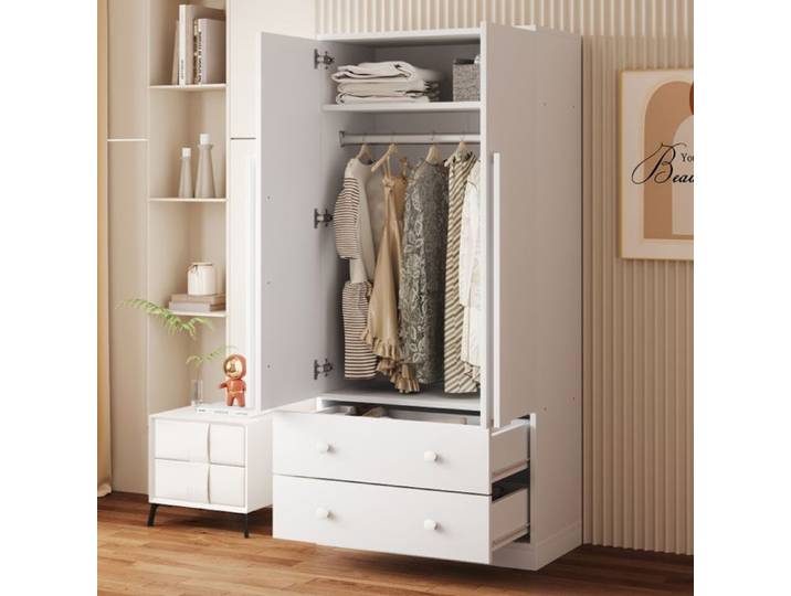Armoire - FUNMOON - Funmoon 70 x 40 x 170 cm - Blanc - Double porte - 2 tiroirs
