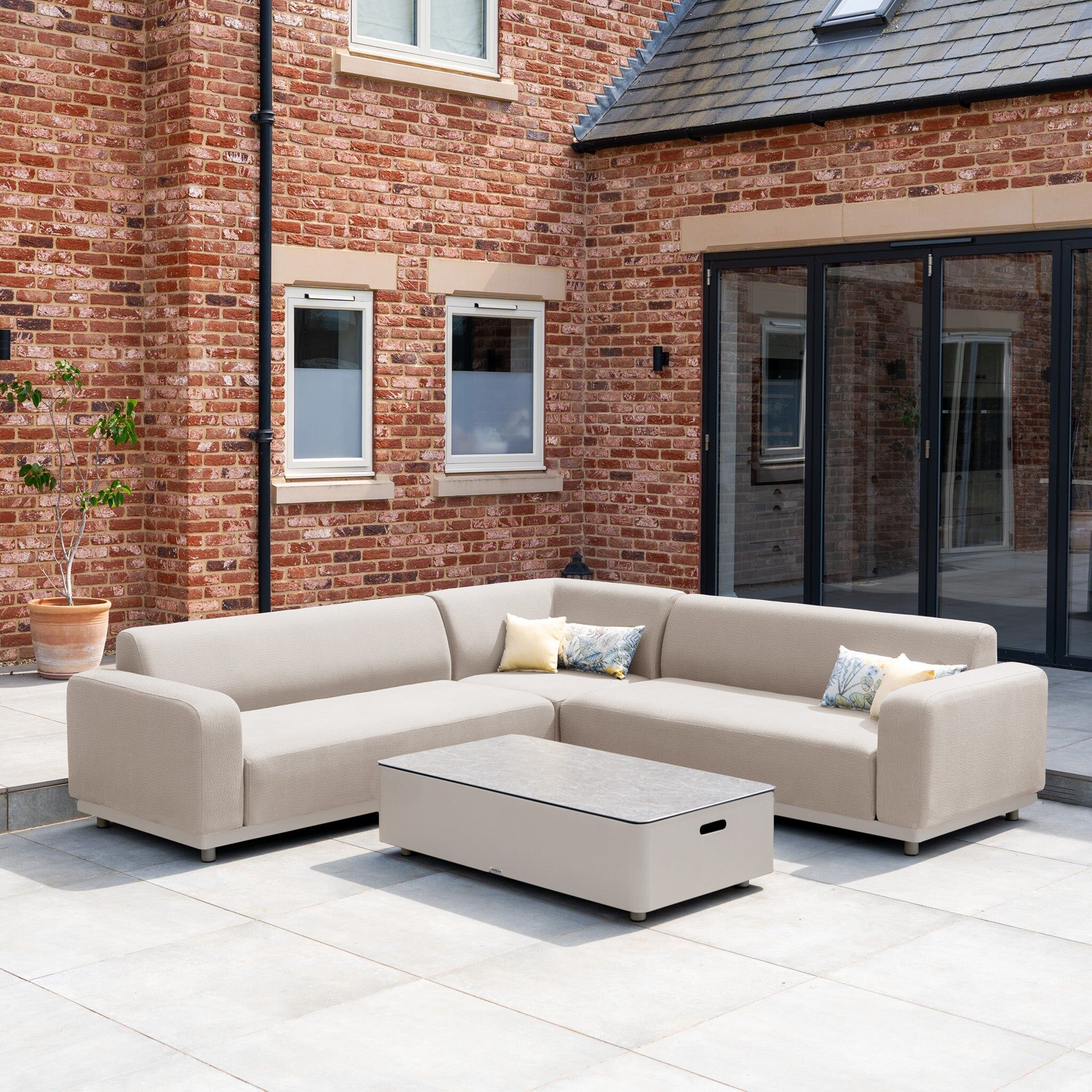 Harbour Lifestyle Luna Outdoor Fabric Corner Sofa Set with Coffee Table in Fawn