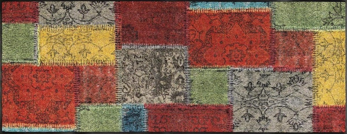 Kleurrijke Deurmat Vintage Patches - Wasbare Vloermat - 75 x 190 cm