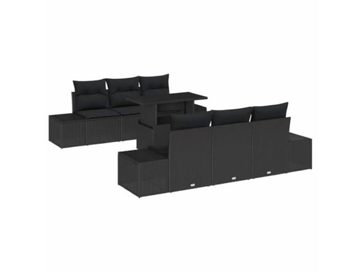 Garten Sofaset 7 Stück Schwarz Poly-Rattan Mit Sicherheitsglas Tischplatte Höhenverstellbarer Tisch, abnehmbare Kissen mit Reißverschluss, UV-beständig, modulare Anordnung, Terrasse und Garten