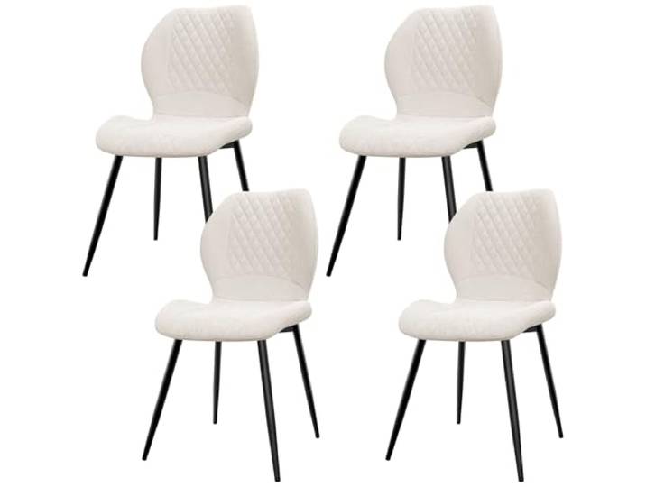 LEWE Leinen Esszimmerstühle 4er Set, Modernes Karomuster mit Metallbein, gepolstert, Armloser Küchenstuhl für Restaurant/Wohnzimmer/Schlafzimmer, [Beige]