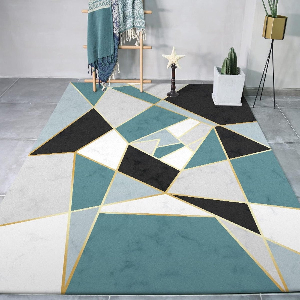 Modern Geometrisch Vloerkleed - Rechthoekig Design Tapijt - Zwart Groen