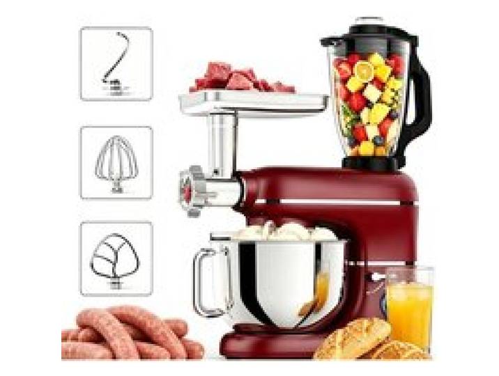 Robot pâtissier - 6-en-1 - 1600W - Bol inox 5L - Blender 1 5L Rouge