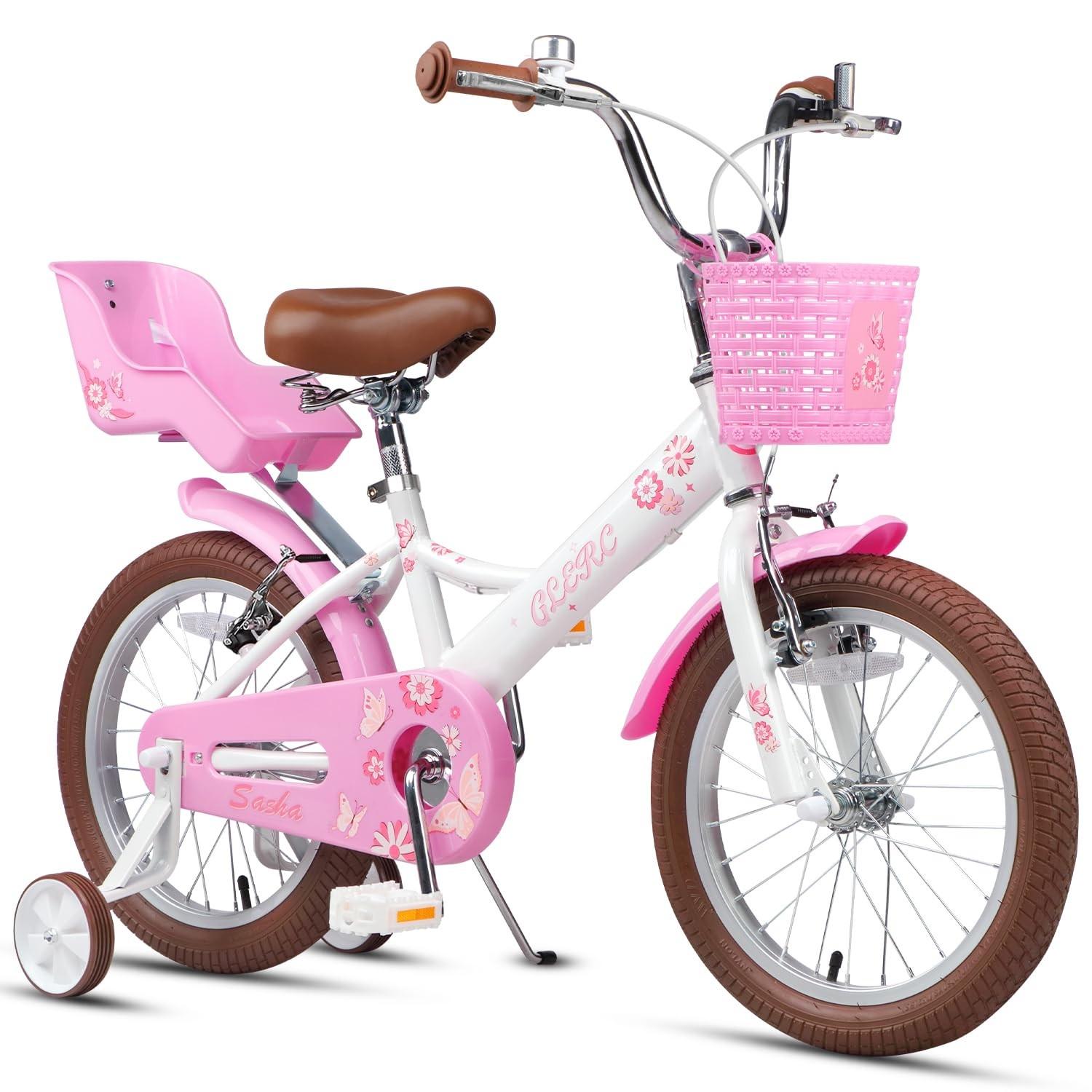 Kinderfahrrad für Mädchen mit Korb und Stabilisatoren