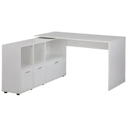 WOHNLING Eckschreibtisch 136 cm Büro Schreibtisch Weiß Winkel Tisch Home Office