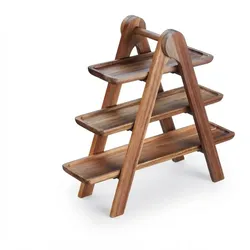 Relaxdays Etagere, 3 Etagen, Akazienholz, klappbares Gestell, HxBxT: 38 x 41 x 15 cm, rustikaler Servierständer, braun