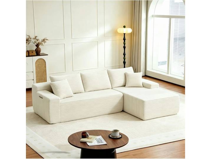 HOMVRA Canapé d'angle modulable droit 4 places 239 cm en velours côtelé beige