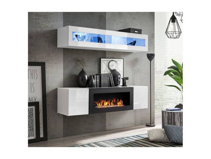 Ensemble mural - FLY N - 1 rangement mural LED - 1 meuble TV - Blanc - Modèle 1